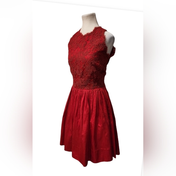COPY - Vintage Designer Red Taffeta 100% Silk Dress - Picture 2 of 6